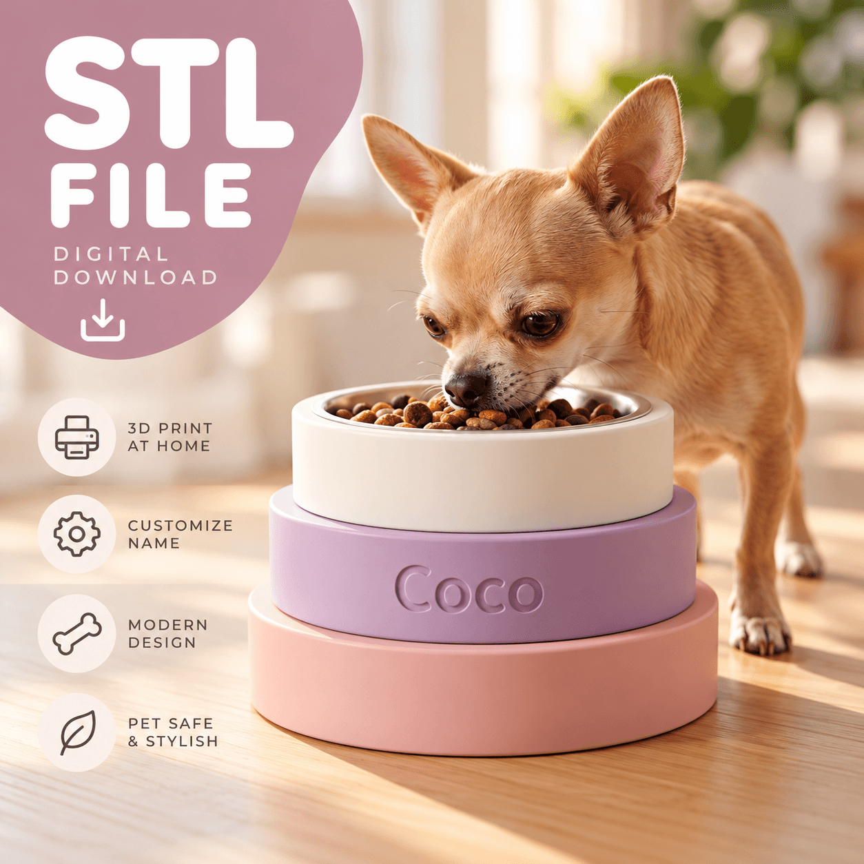 Single Dog Bowl Stand 3 Layers — STL File – 1